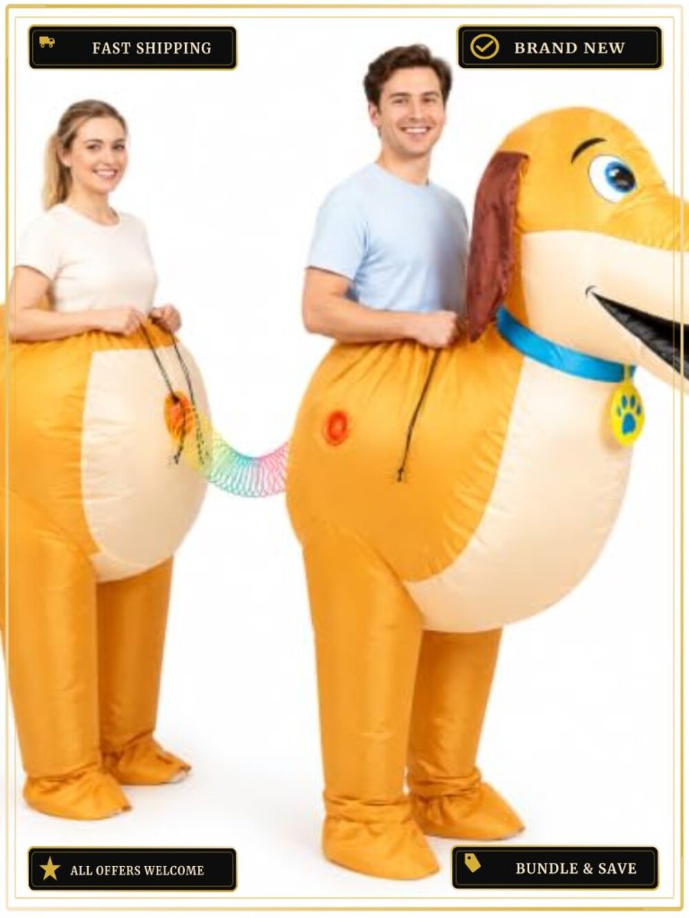 2 Person Inflatable Dog Costume Adults Spring Connected Blow Up Halloween